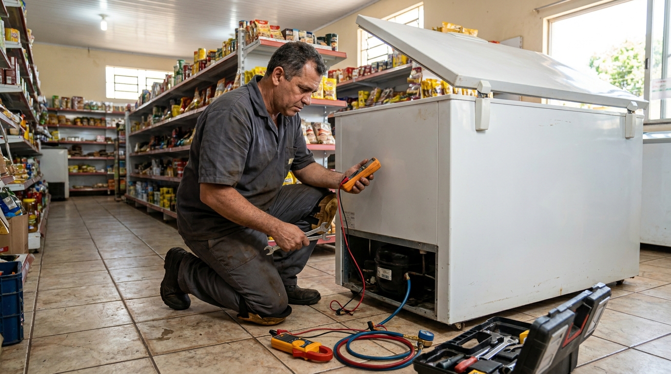 Troca de termostato de freezer em atendimento em Montes Claros‑MG